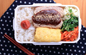 豚肉のハンバーグとプレーンオムレツのお弁当