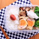 原木椎茸の炒め物と菜花(チンゲン菜)のおかか和えのお弁当