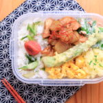 鶏もも肉と独活の味噌炒めとスナップエンドウのおかかマヨ和え